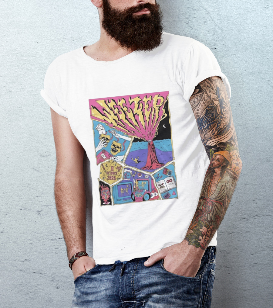 Weezer Orlando Kia Center 11 October 2026 Concert Skulls Tarot Cards Beach Scene T-Shirt