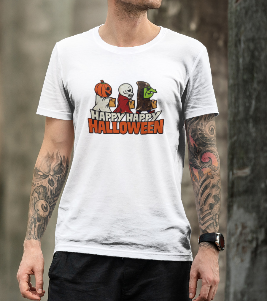 Halloween Happy Happy Halloween Pumpkin Head Skeleton Witch Trick Or Treating T-Shirt
