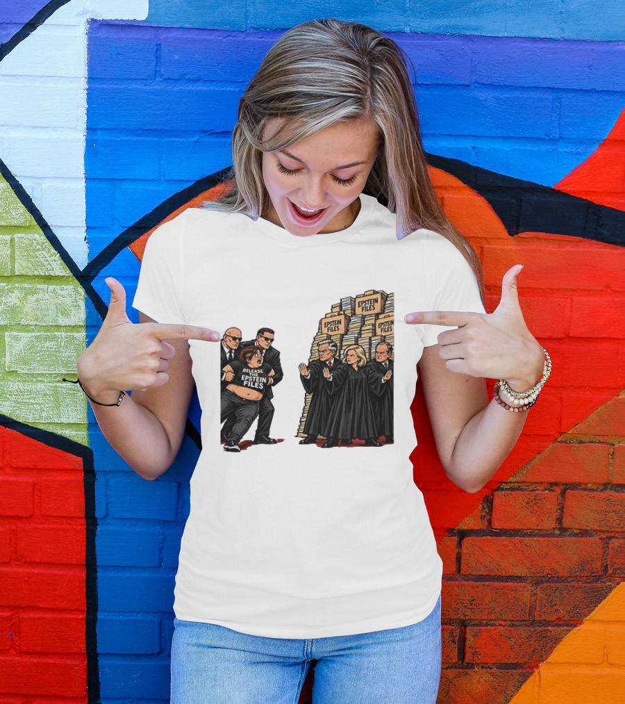 Release The Epstein Files Political Cartoon With Epstein Files Stacks And Judges T-Shirt