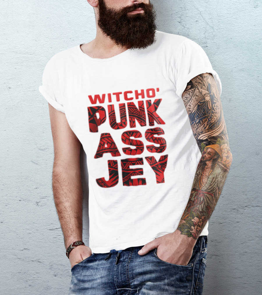 Witcho Punk ASS JEY Red And Black Tribal Patterned Block T-Shirt