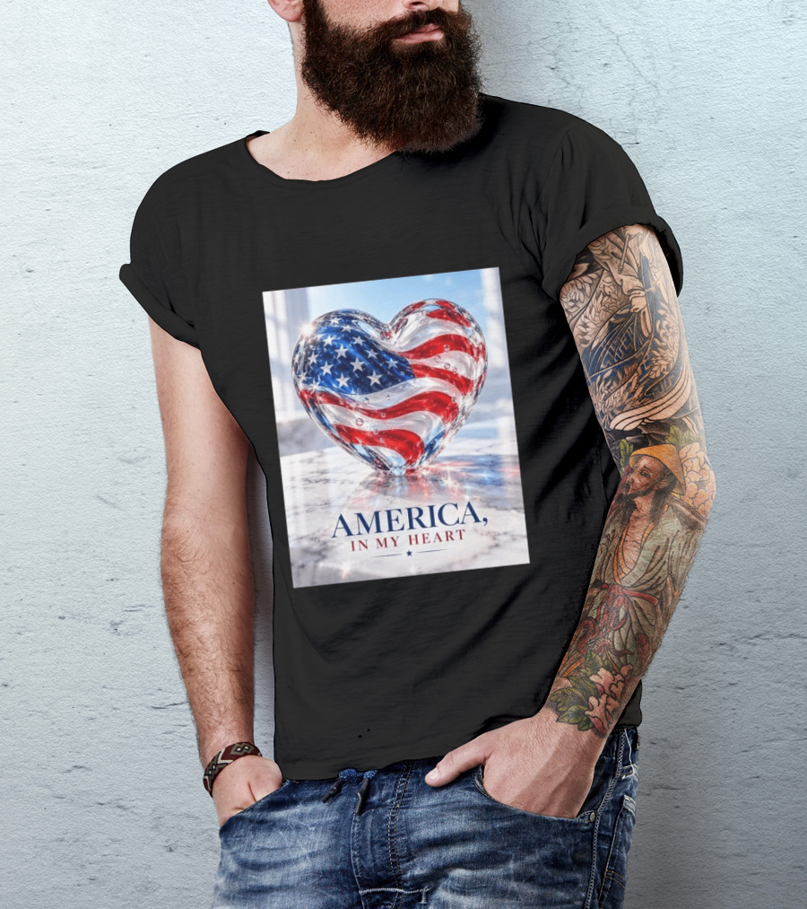 America In My Heart Flag Heart Glass T-Shirt