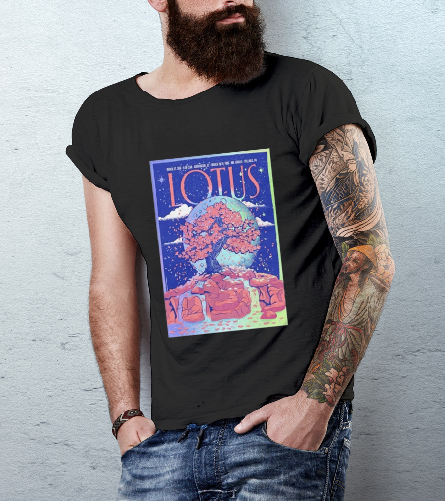 Lotus 2026 Tour By Benjamin Rumble March Tour Dates Illustration Cherry Blossom Moon T-Shirt