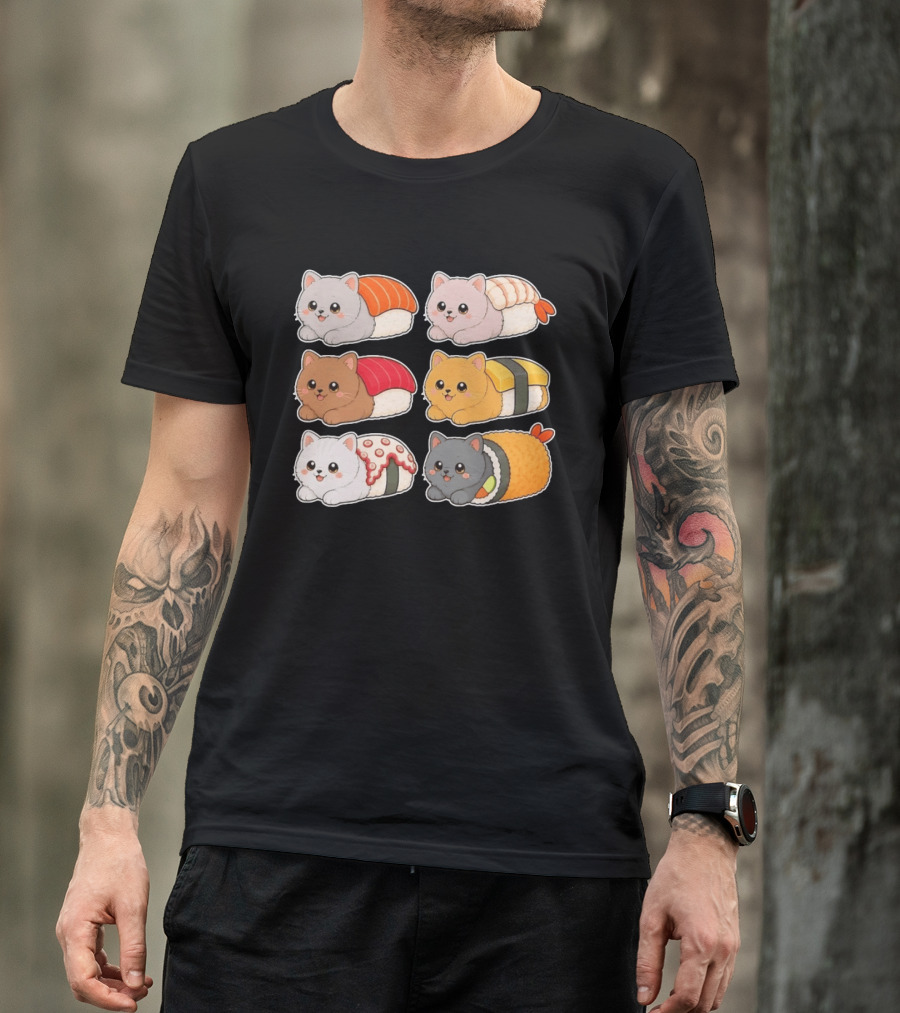 Kawaii Kitten Sushi Rolls Cute Cats Cat Lover T-Shirt