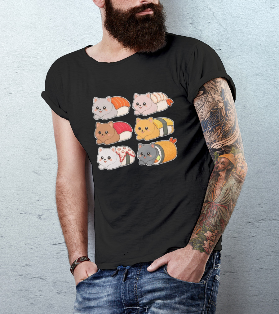 Kawaii Kitten Sushi Rolls Cute Cats Cat Lover T-Shirt