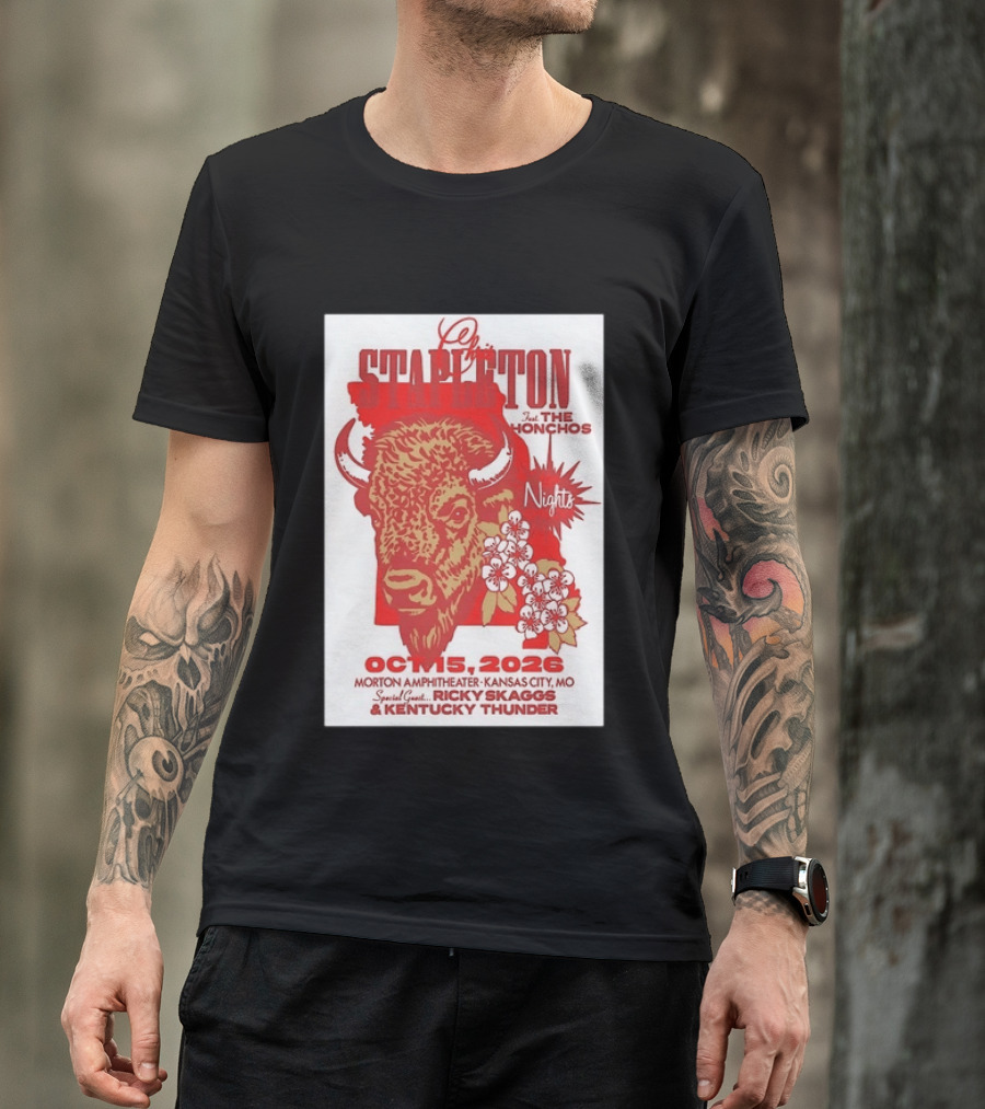 Chris Stapleton Featuring The Honchos And Ricky Skaggs Kentucky Thunder Kansas City Concert October 15 2026 Morton Amphitheater T-Shirt