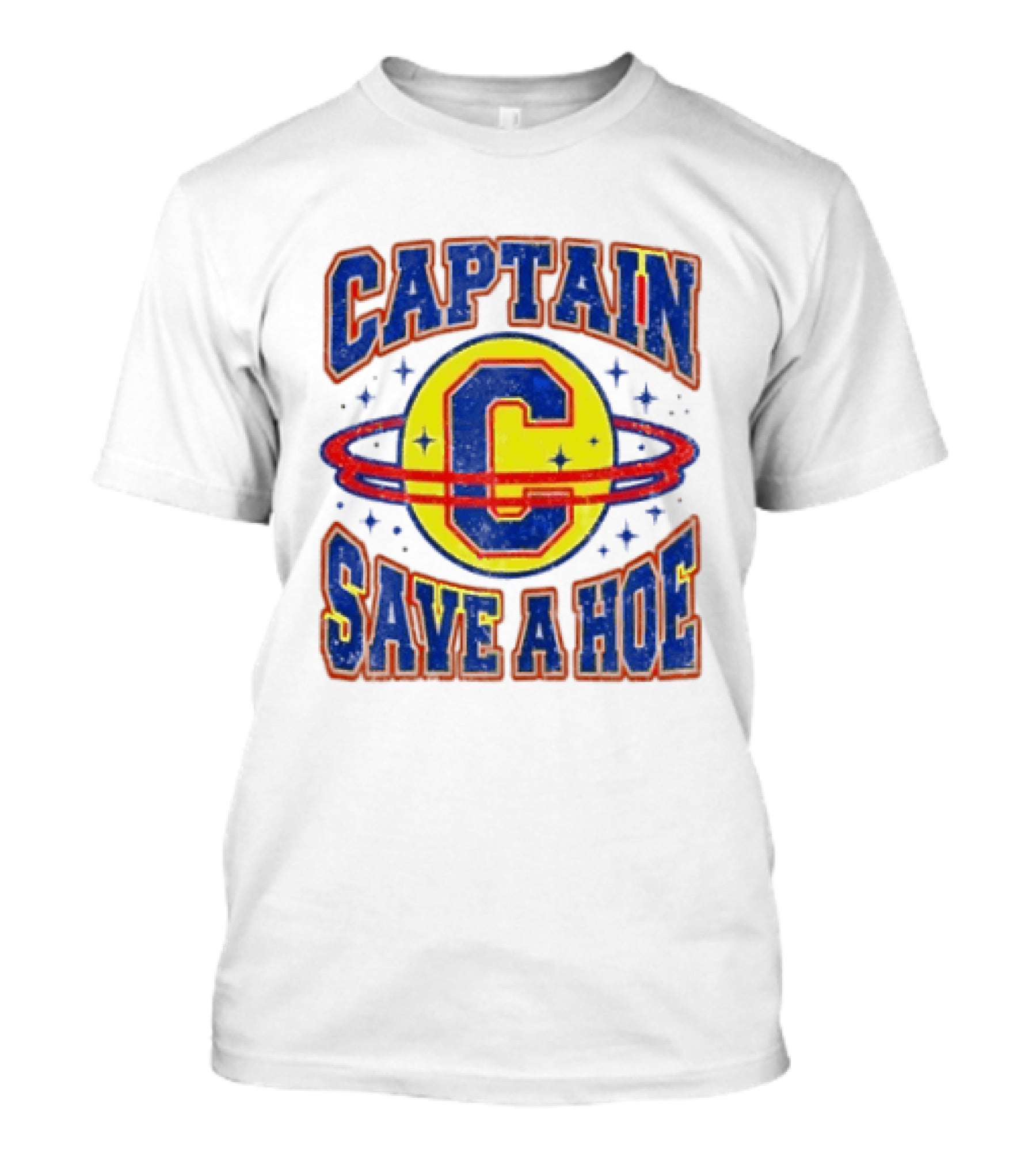 Captain Save A Hoe Distressed Pop Culture Retro Saturn Ring T-Shirt