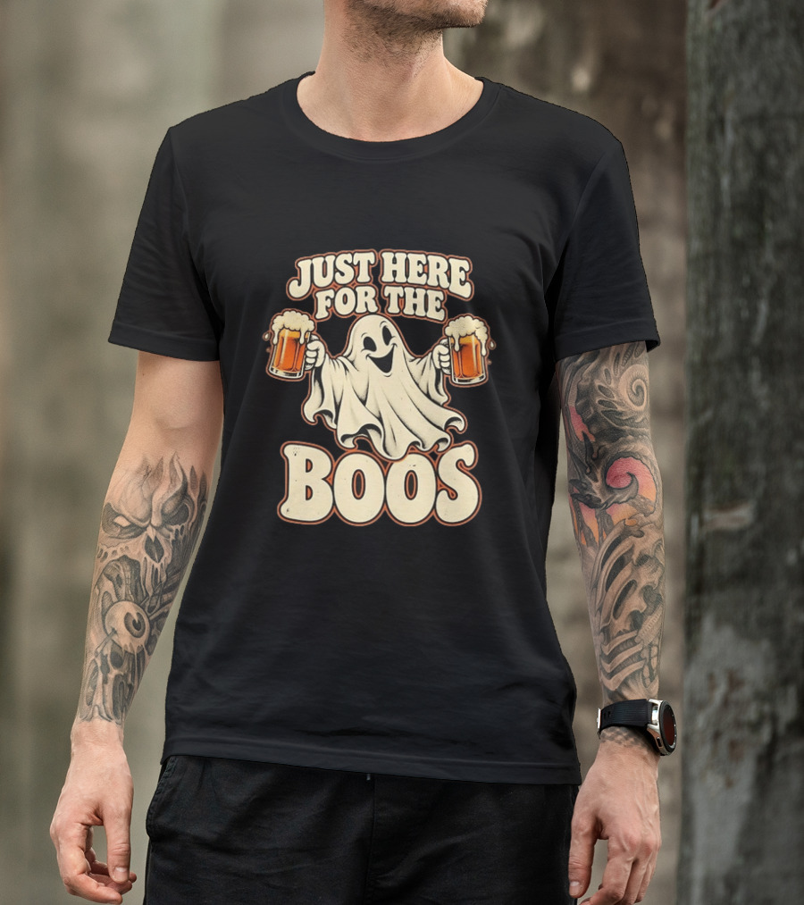 Just Here For The Boos Ghost Drinking Beer T-Shirt