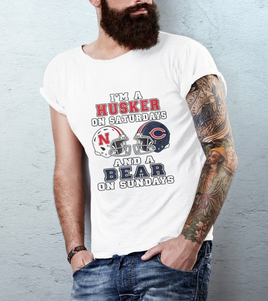 I'm A Husker On Saturdays And A Bear On Sundays Nebraska Chicago Helmet 2026 T-Shirt