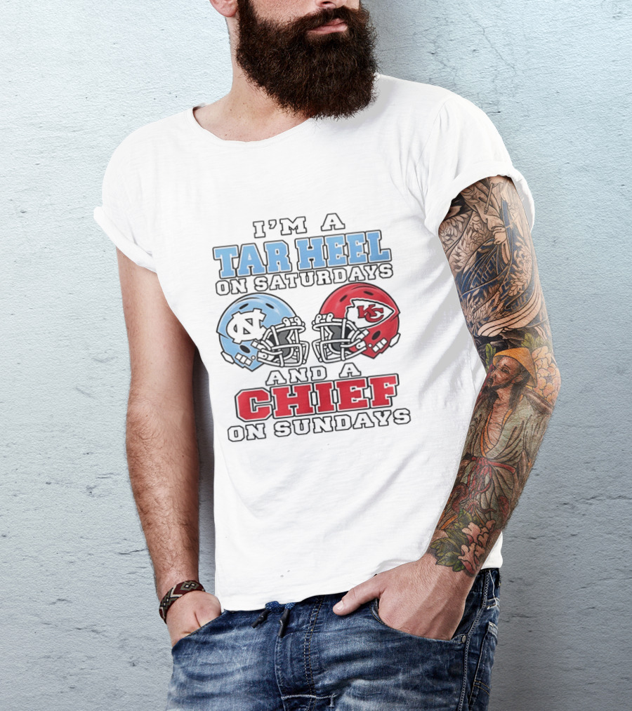 I'm A Tar Heel On Saturdays And A Chief On Sundays Football Helmets T-Shirt