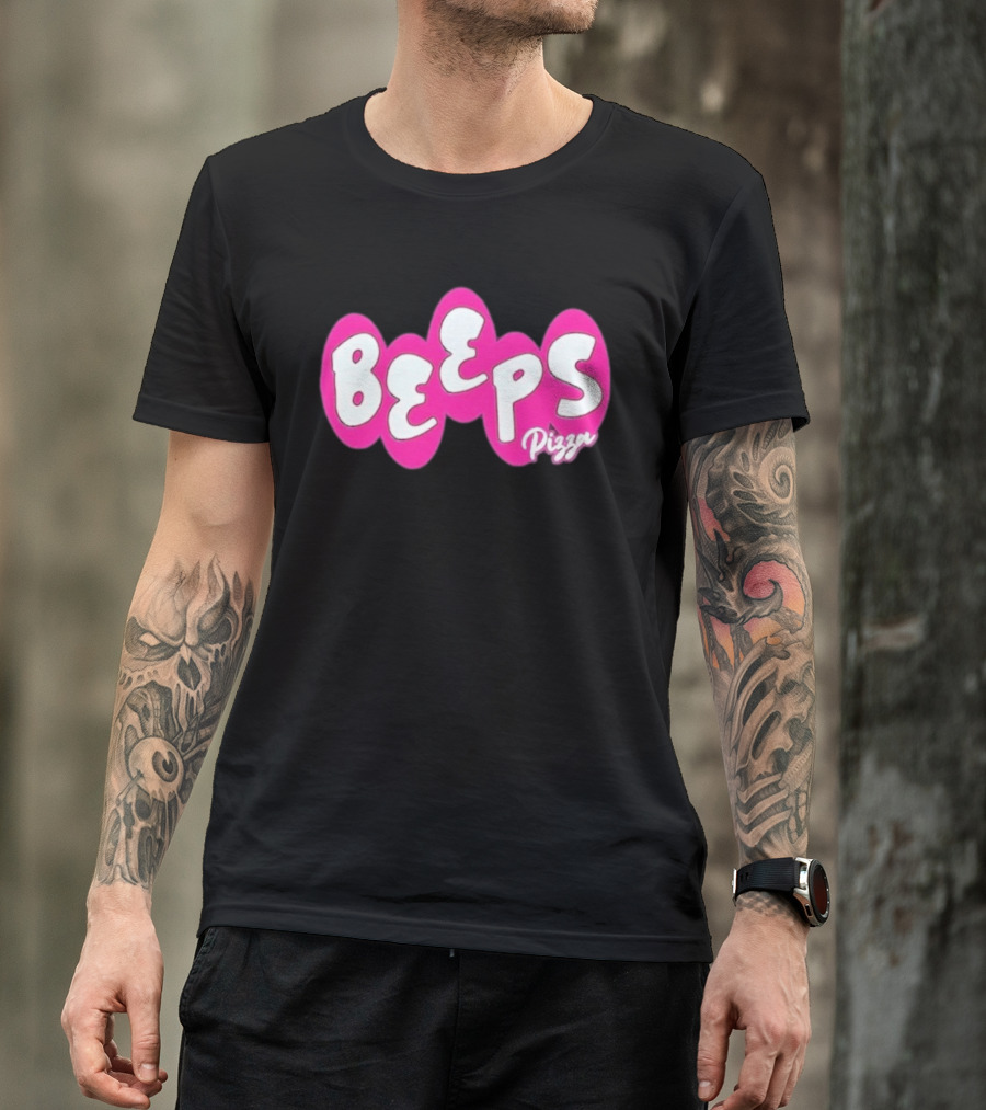 Beeps Pizza Retro Pink Bubble Lettering T-Shirt