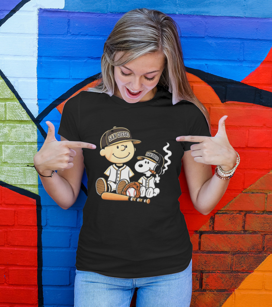 San Diego Padres Charlie Brown Snoopy Smoking Cigar Baseball T-Shirt
