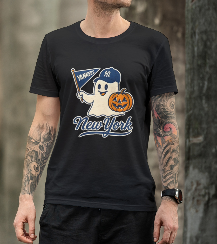 New York Yankees Halloween Ghost Pumpkin Baseball T-Shirt