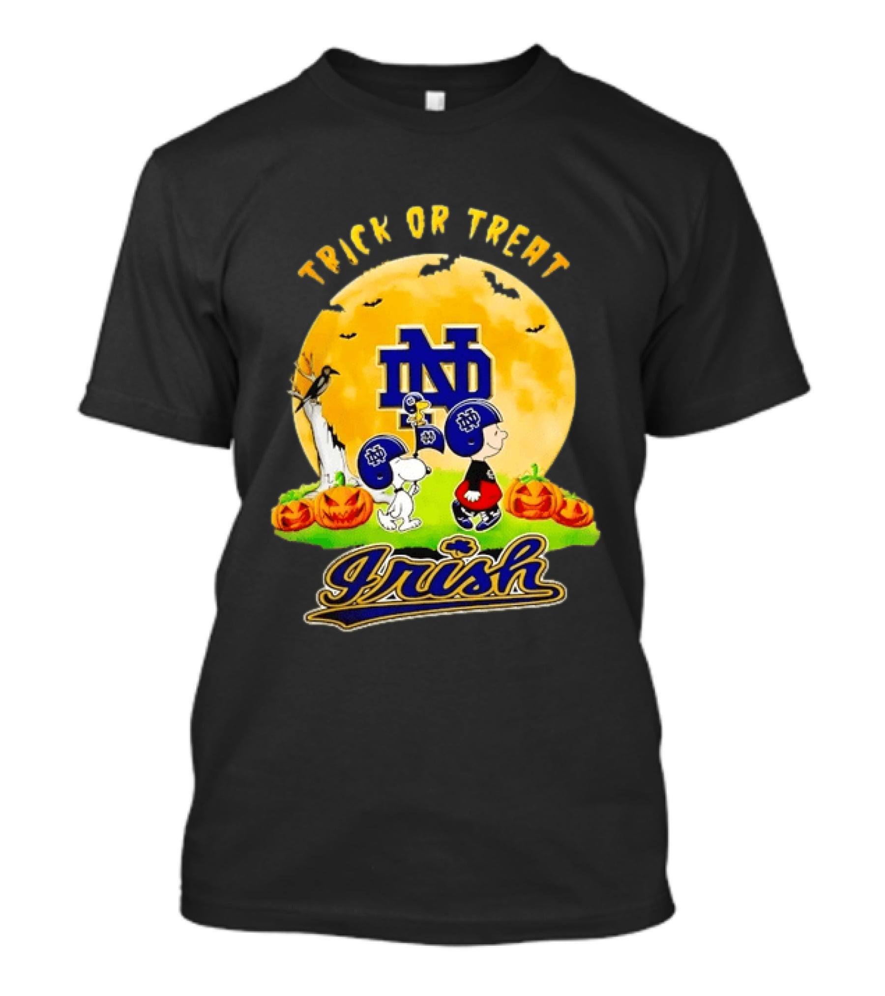 Notre Dame Fighting Irish Trick Or Treat Charlie Brown Snoopy Halloween T-Shirt