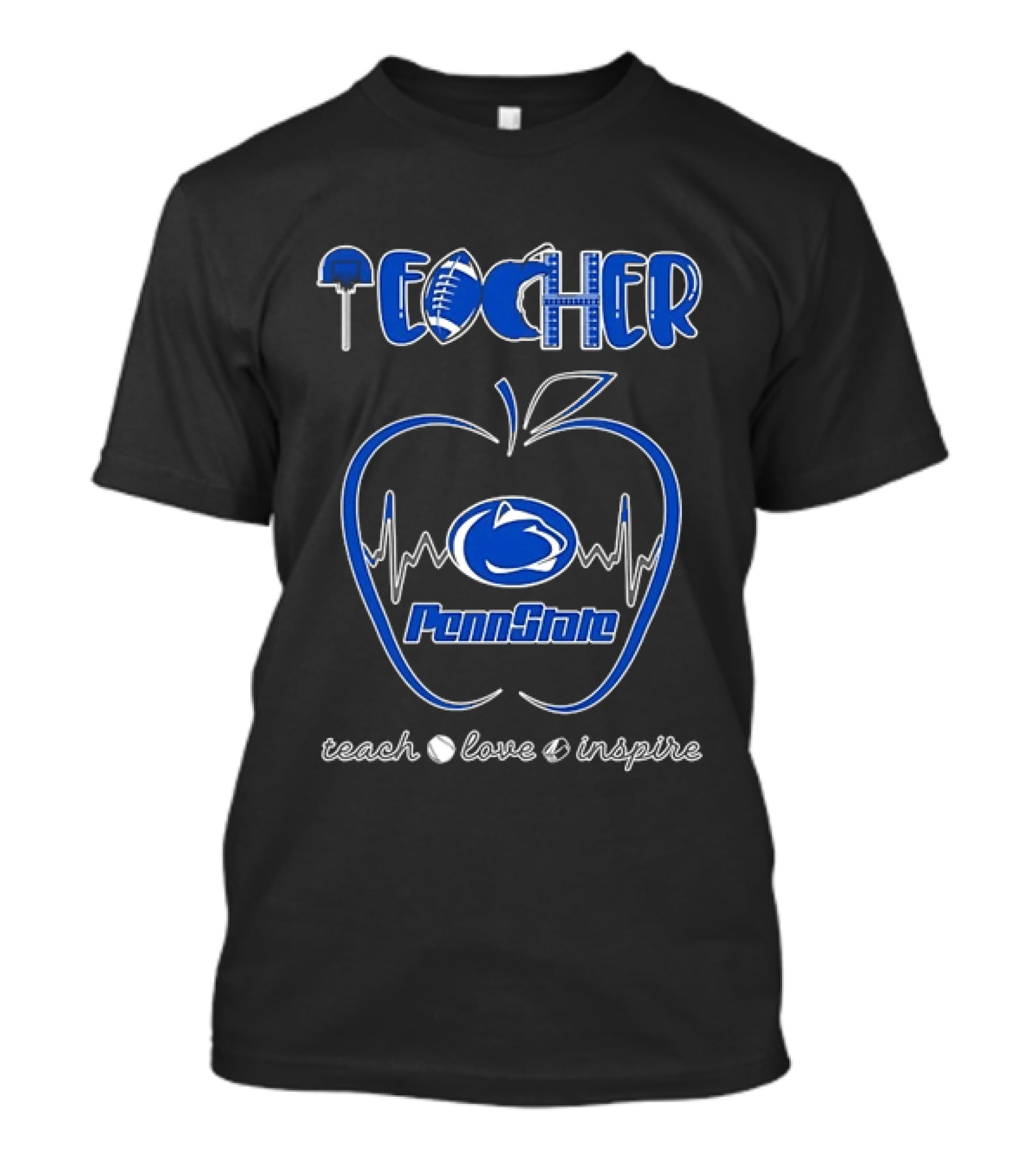 Penn State Nittany Lions Teacher Teach Love Inspire Football Apple T-Shirt