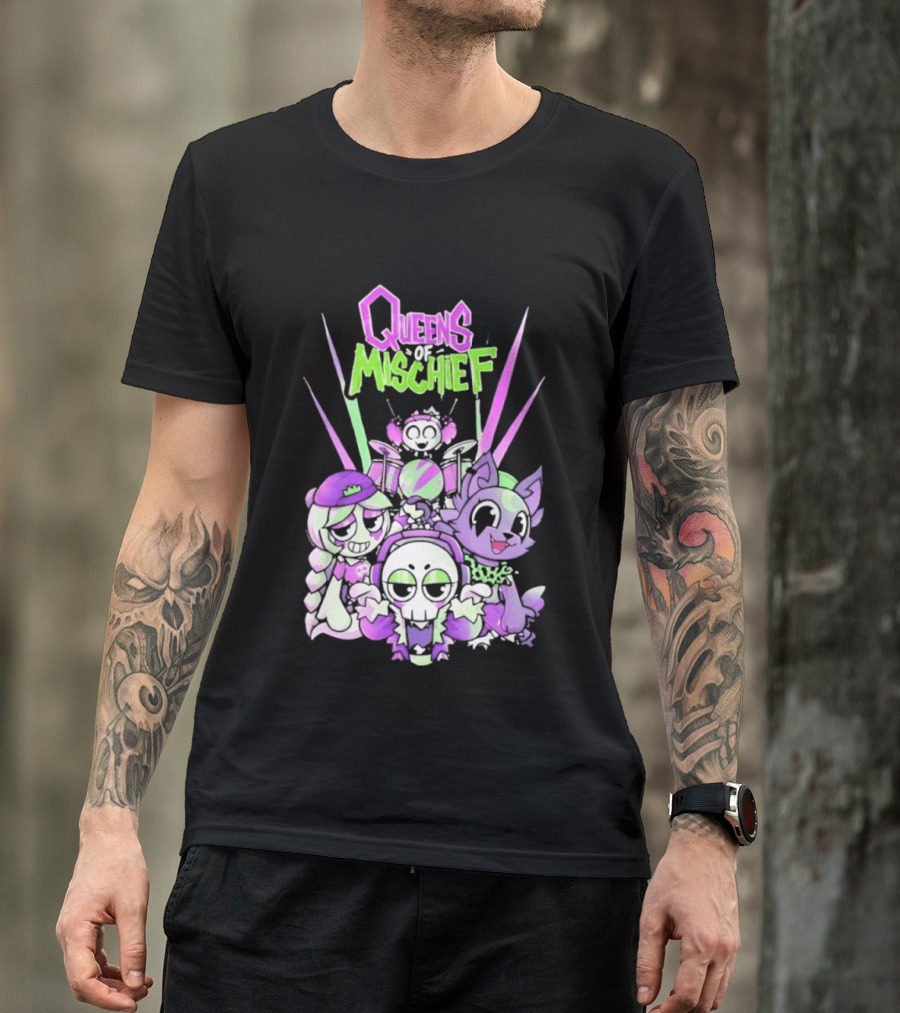 Queens Of Mischief Cartoon Band Purple Green Characters T-Shirt