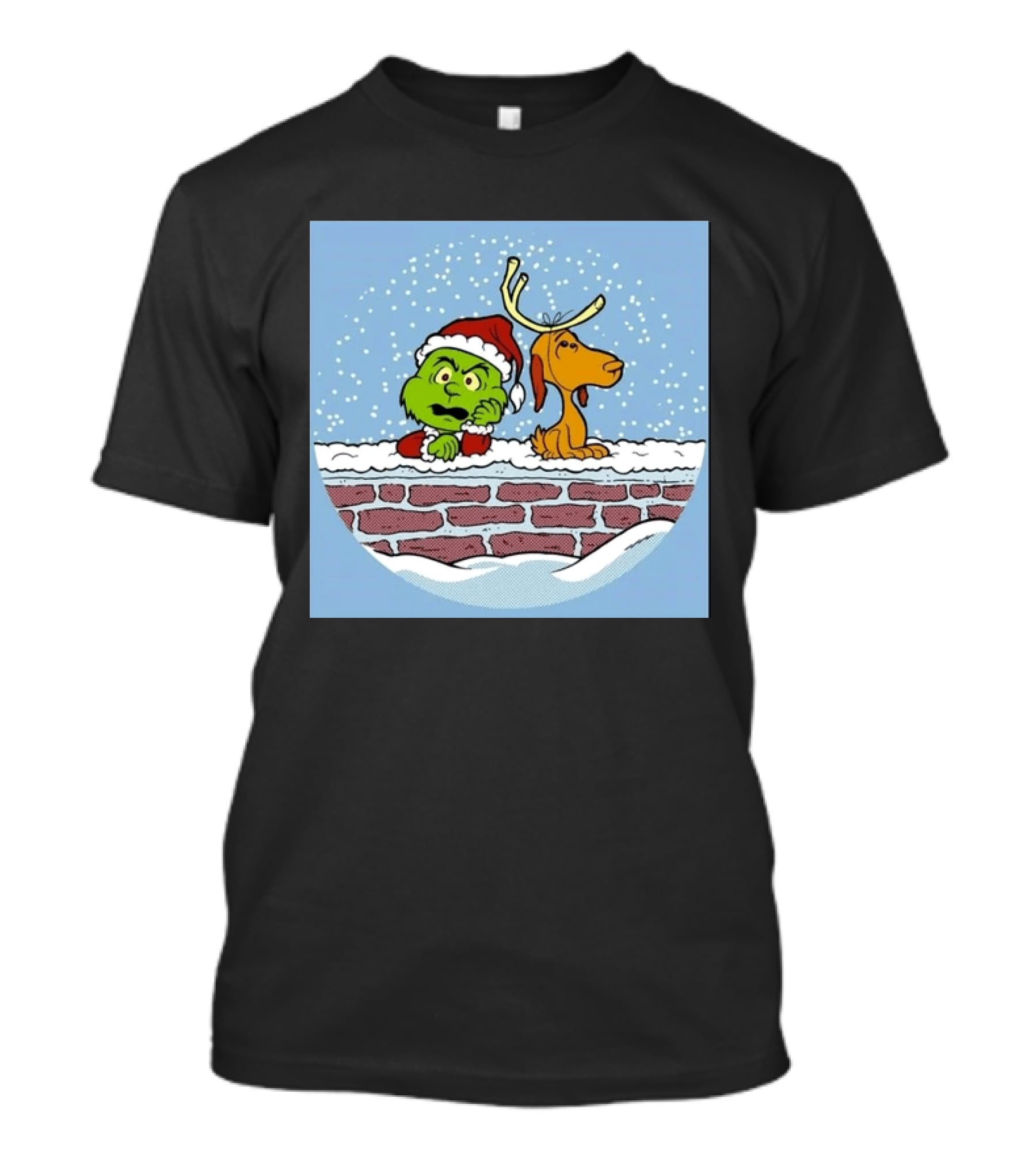 Green Grinch And Max Dog Rooftop Christmas Scene T-Shirt