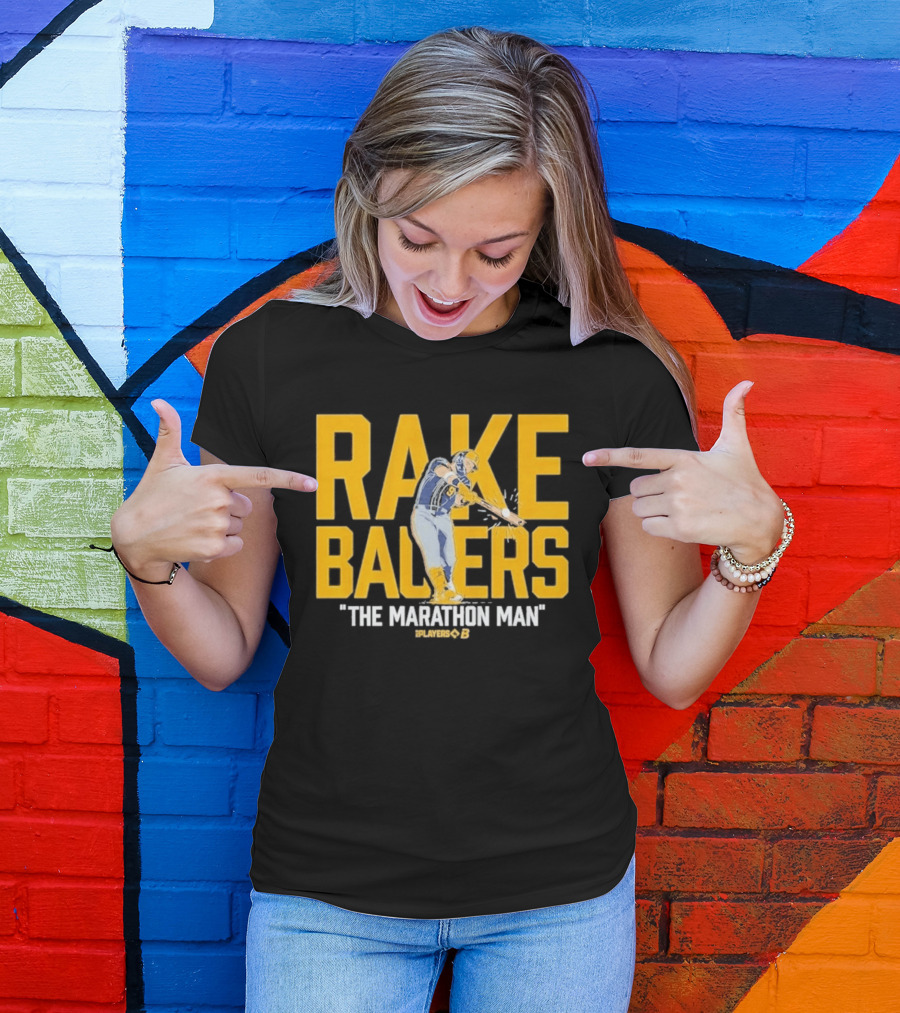 Rake Bauers The Marathon Man Baseball Player Swing Action T-Shirt