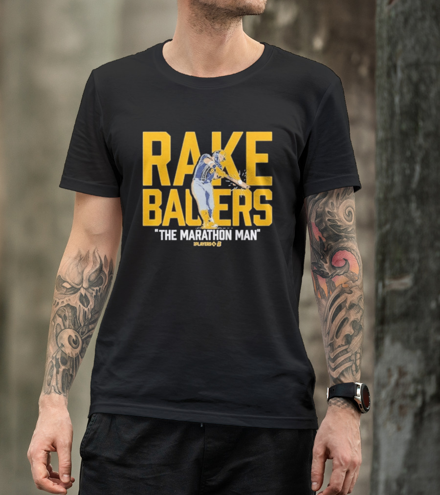 Rake Bauers The Marathon Man Baseball Player Swing Action T-Shirt