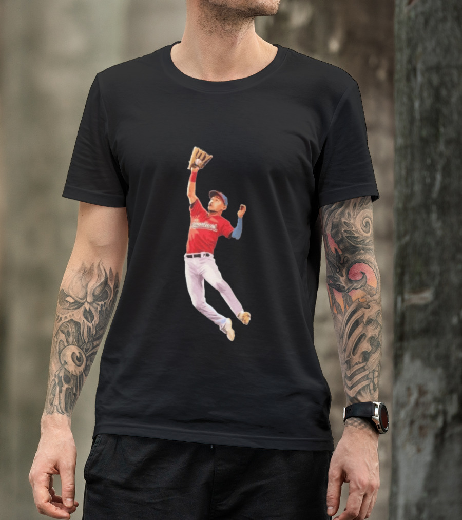 Steven Kwan Cleveland Guardians Baseball Action Player Jump T-Shirt