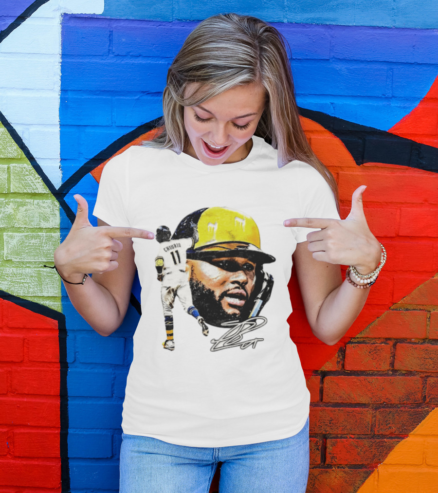Jackson Chourio #11 Milwaukee Baseball Player Portrait And Signature T-Shirt