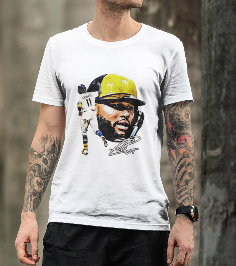 Jackson Chourio #11 Milwaukee Baseball Player Portrait And Signature T-Shirt