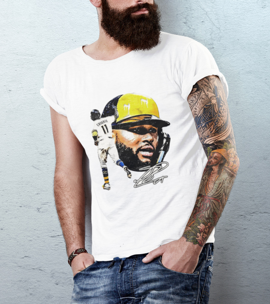 Jackson Chourio #11 Milwaukee Baseball Player Portrait And Signature T-Shirt
