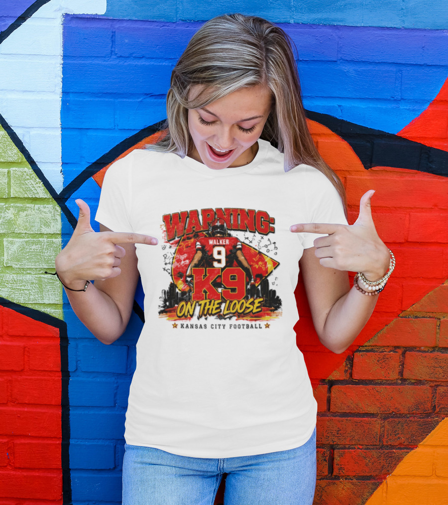 Warning K9 On The Loose 9 Kansas City Football T-Shirt