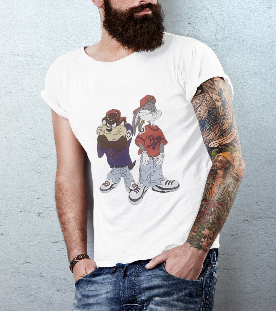 Taz And Bugs Bunny 90s Hip Hop Style Looney Tunes Fashion T-Shirt