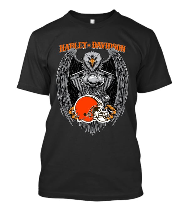 Harley Davidson Eagle With Cleveland Browns Football Helmet T-Shirt