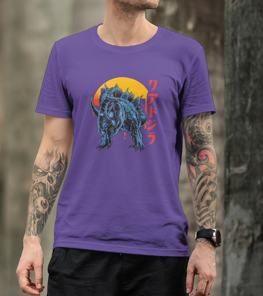 Raging Tobey Raskolapparel Quadzilla Kaiju Monster Retro Sunset Kanji T-Shirt