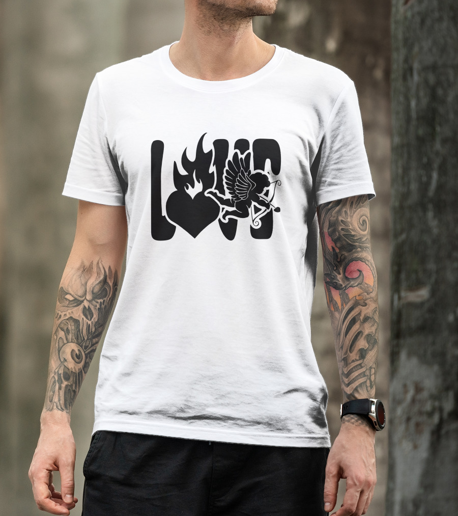 Benny Soliven Love Black Cupid Heart Flame T-Shirt
