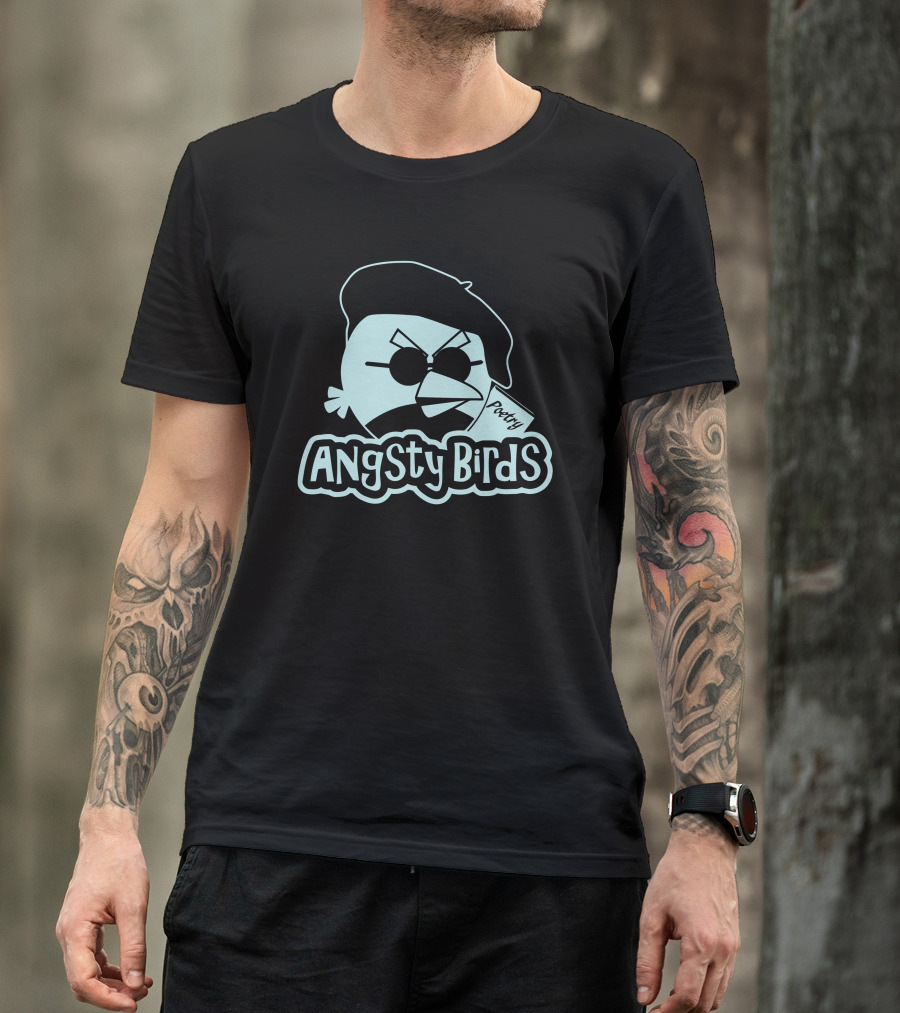 Angsty Birds Poetry Beret Sunglasses T-Shirt