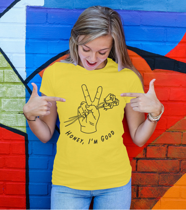Andy Grammer Honey I'm Good Yellow Hand Peace Sign Roses T-Shirt