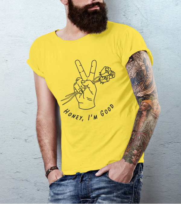 Andy Grammer Honey I'm Good Yellow Hand Peace Sign Roses T-Shirt