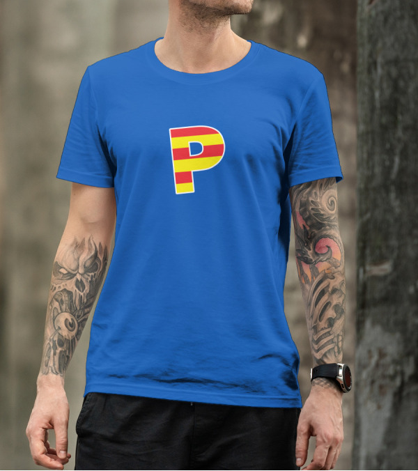 Pghlfilms P Yellow And Red Stripes Blue Background T-Shirt