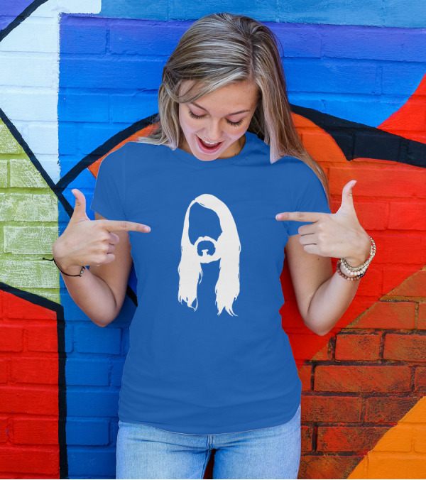 Moist Merch Charlie Head Silhouette Long Hair Blue T-Shirt