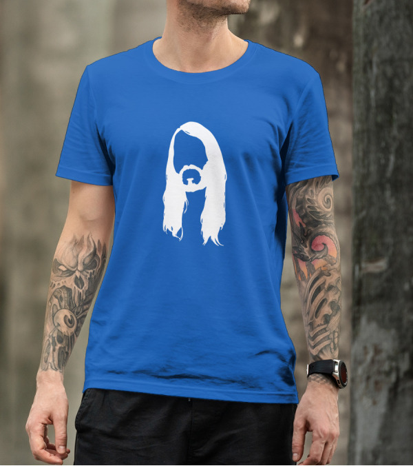 Moist Merch Charlie Head Silhouette Long Hair Blue T-Shirt