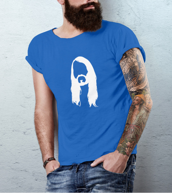 Moist Merch Charlie Head Silhouette Long Hair Blue T-Shirt