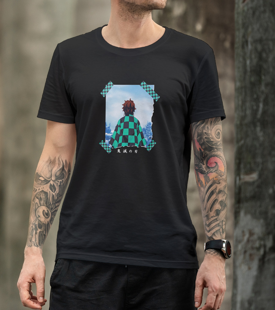 Demon Slayer Tanjiro Checkered Kimono And Blue Sky Scene Funimation T-Shirt