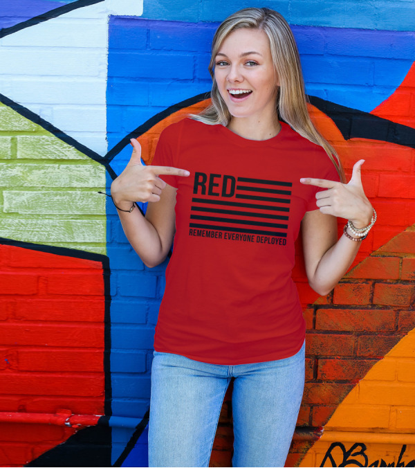 Karma Girl RED Remember Everyone Deployed USA Flag T-Shirt