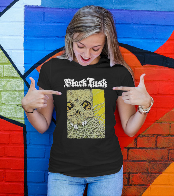 Night Shift Merch Chris Baines Black Tusk Heavy Metal Skull T-Shirt
