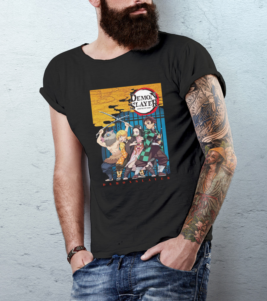 Demon Slayer Kimetsu No Yaiba Tanjiro Nezuko Zenitsu Inosuke Visual T-Shirt