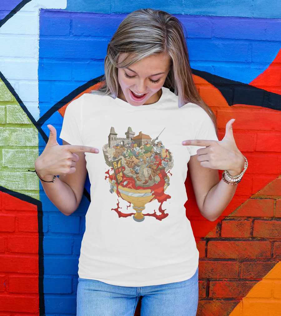Graman Hussite Medieval Battle In Front Of Castle With Sword And Shield Warriors T-Shirt