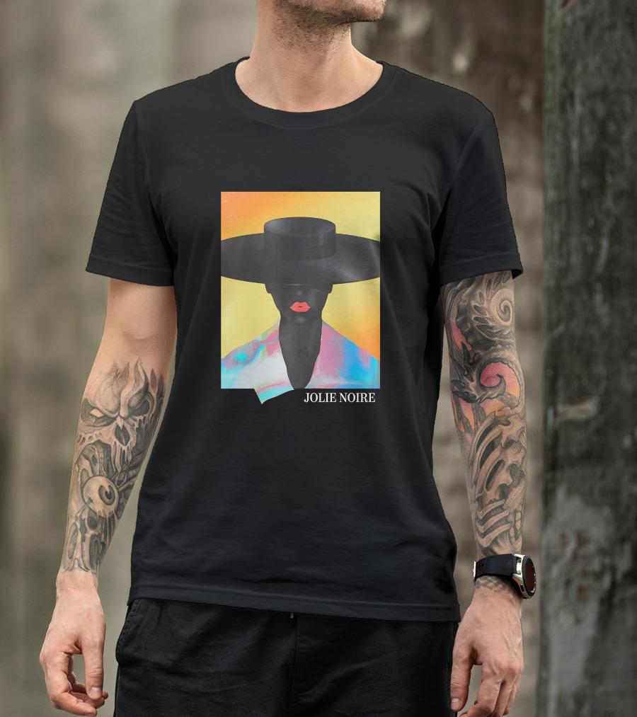 Jolie Noire Vibrant Abstract Fashion Portrait With Black Hat T-Shirt