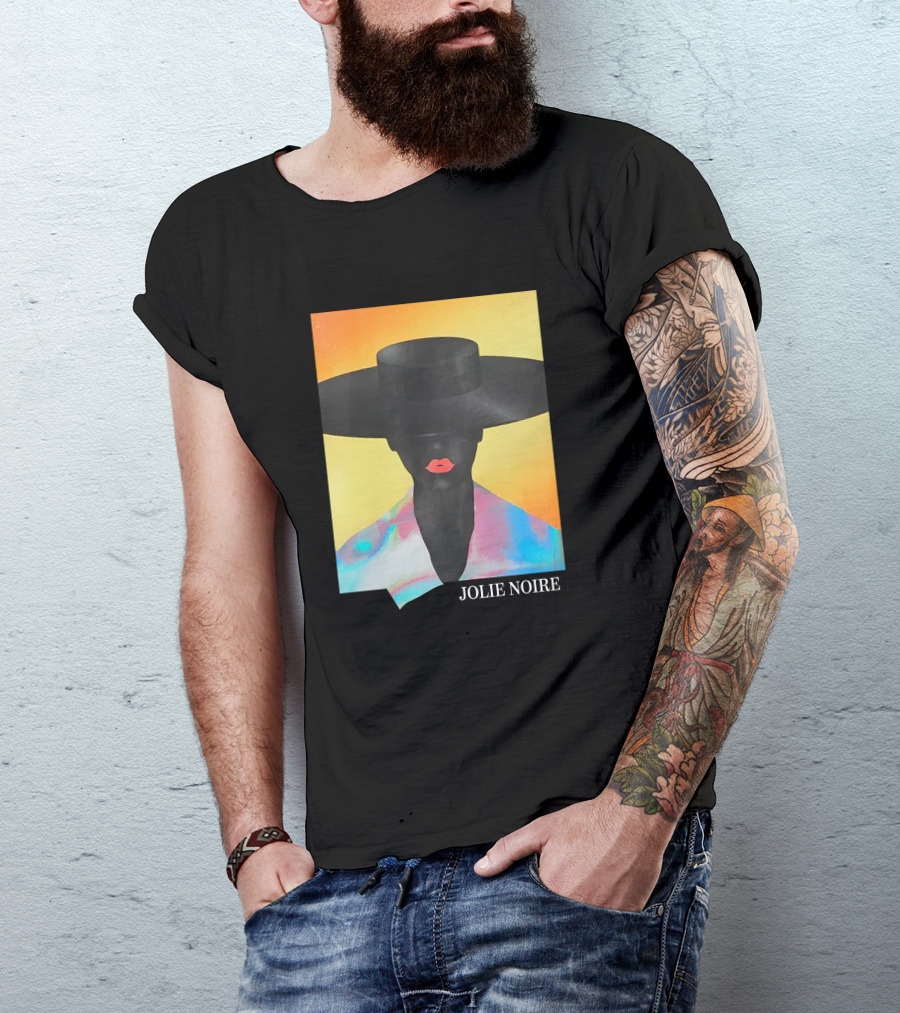 Jolie Noire Vibrant Abstract Fashion Portrait With Black Hat T-Shirt