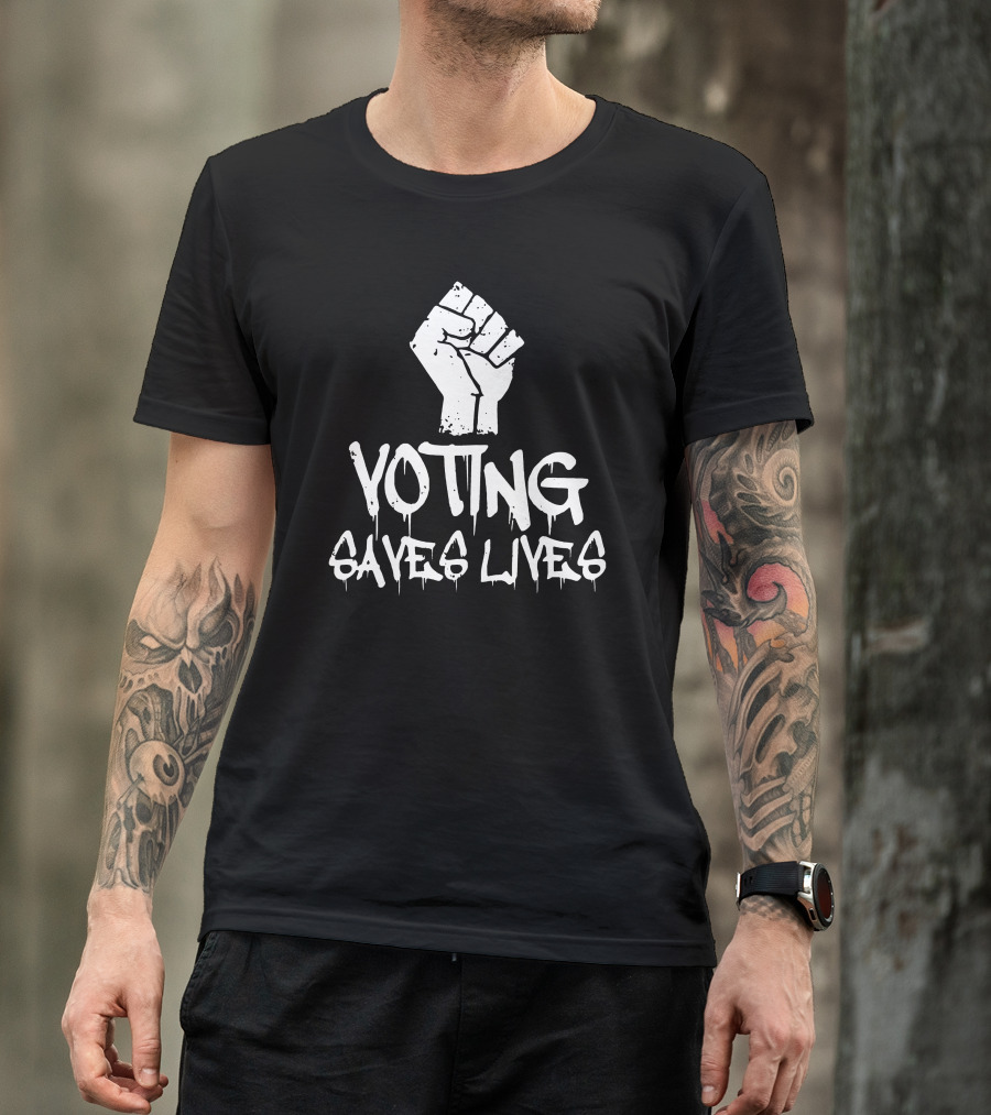 Sam Aburime Voting Saves Lives Fist Rainy Studios T-Shirt
