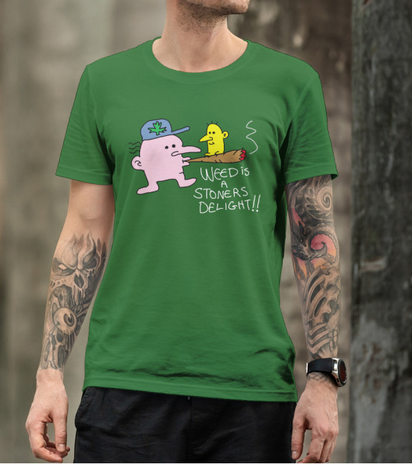 Threadless Shop Weed Is A Stoners Delight Green Cap Cartoon The Average Joey T-Shirt