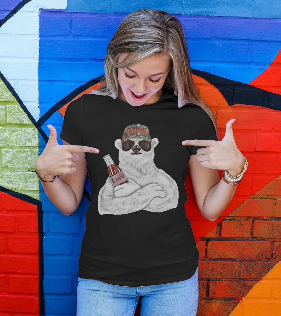 Crosswater Hardlore Polar Bear With Sunglasses And Soda Bottle T-Shirt