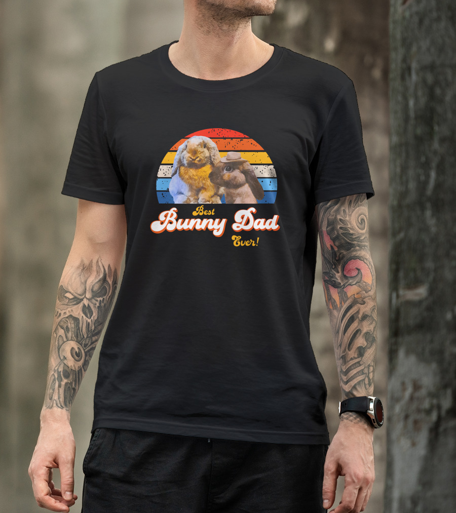 Best Bunny Dad Ever Vintage Sunset Style With Cute Rabbits T-Shirt