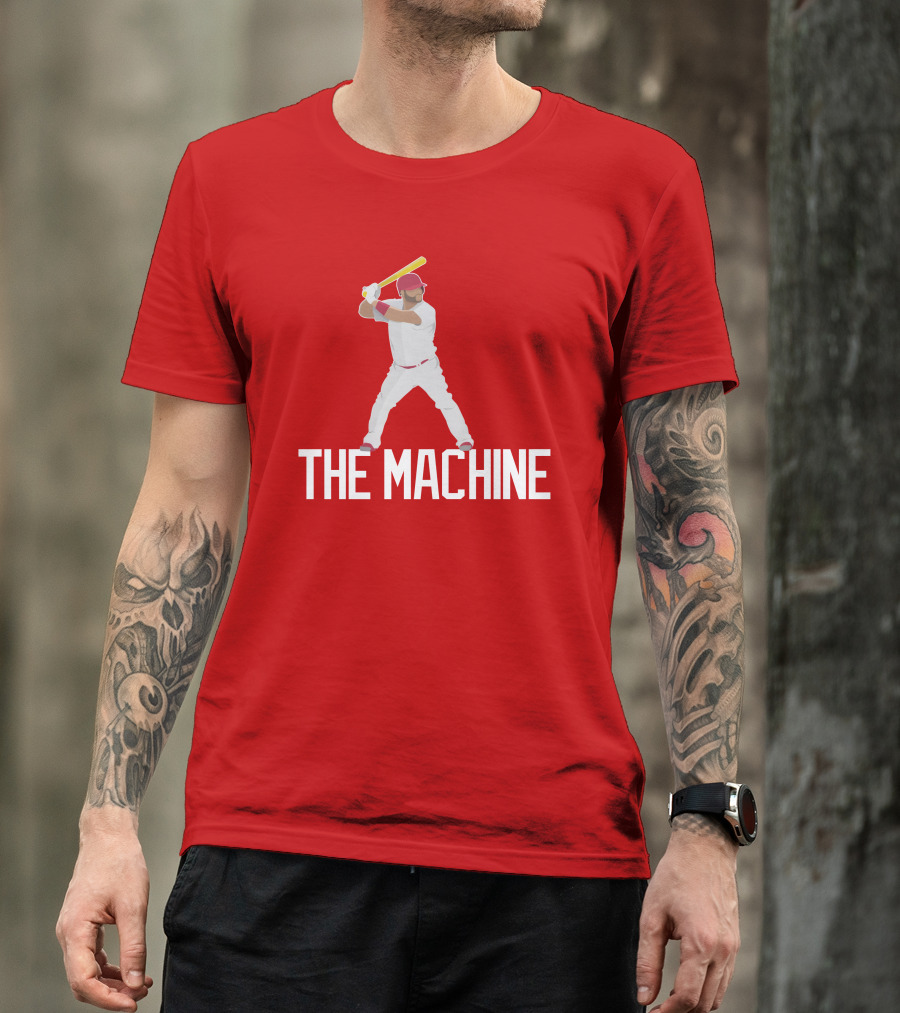 The Machine Baseball Player In White Uniform With Yellow Bat And Red Cap T-Shirt